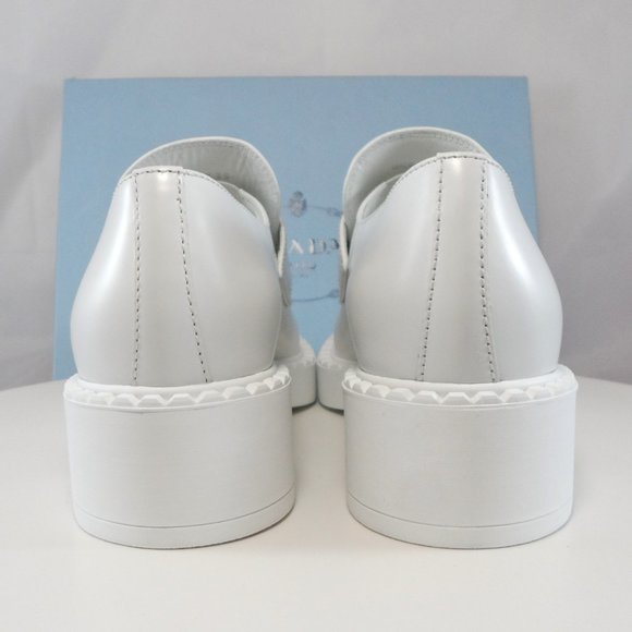 NIB$1200 Prada Spazzolato Triangle Logo Platform Leather Slip-On Loafers 39 - Picture 11 of 13